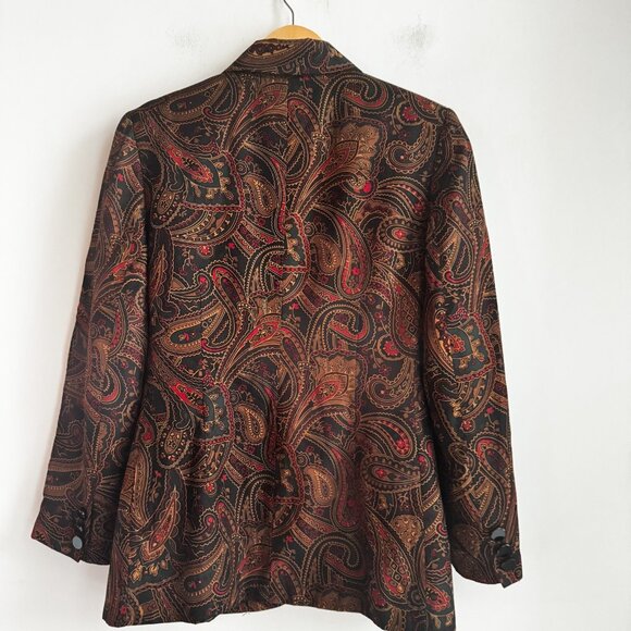 Vintage JH Collectibles Dark Paisley Print Silk Classic Blazer 4 - Picture 5 of 7